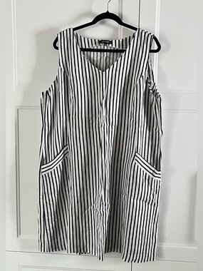 CHARLIE B Navy & White Striped sleevless Shift Dress size XXL